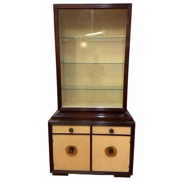 Brown Art Deco Paul Frankl for Johnson Furniture Mahogany & Cork Buffet Cabinet For Sale - Image 8 of 12