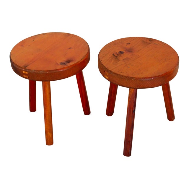 Mid-Century Italian Alpine Fir Stools in the style of Charlotte Perriand, 1960s, Set of 2 For Sale - Image 11 of 18