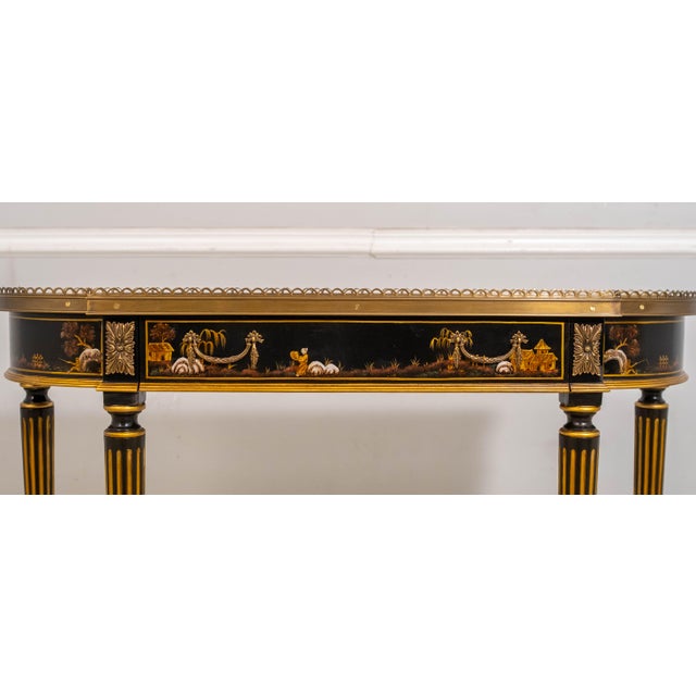 Wood Scarborough House Hand Painted Chinoiserie Ebony & Gilt Gold Console Table For Sale - Image 7 of 18
