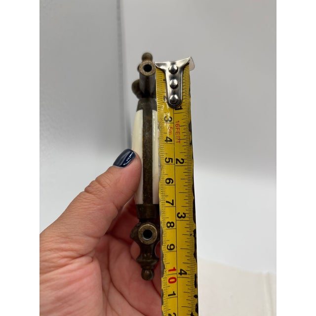 5" Patinaed Brass & Porcelain Drawer Pull Handle W/ Steeple Tips , Set of 29 For Sale - Image 10 of 11