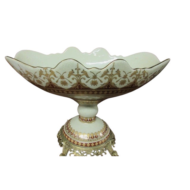 1980s Satsuma Bronze Porcelain Bronze Compote Urn Bowl Italian Regency For Sale - Image 4 of 9