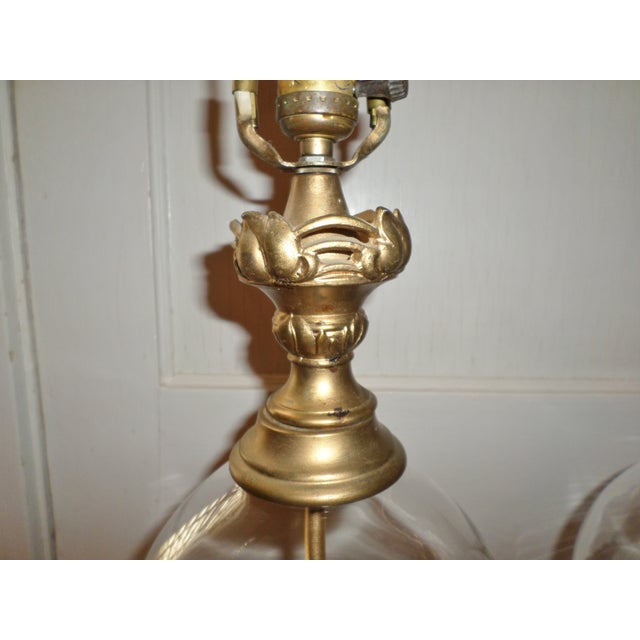 Vintage Neoclassical Brass Glass Lamps- a Pair For Sale - Image 4 of 10