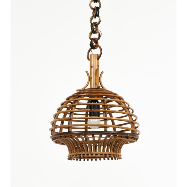 Wood Mid-Century French Riviera Pendant in Bamboo and Rattan, Italy, 1960s For Sale - Image 7 of 12