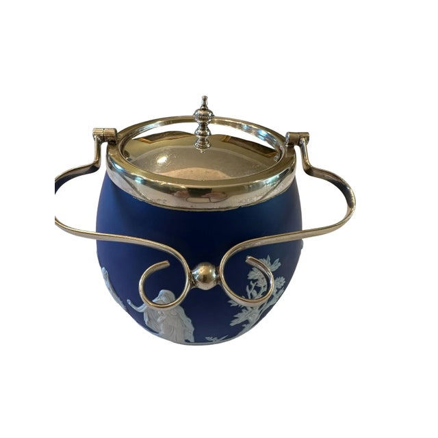 Metal Late 19th Century Wedgwood Jasperware Cobalt and White Ice Bucket With Lid For Sale - Image 7 of 12