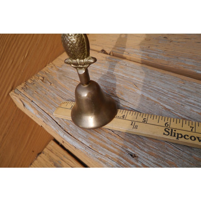 Brass VTG Patina Heavy Solid Brass School Bell W Embossed Figural Owl Shape Handle For Sale - Image 8 of 10