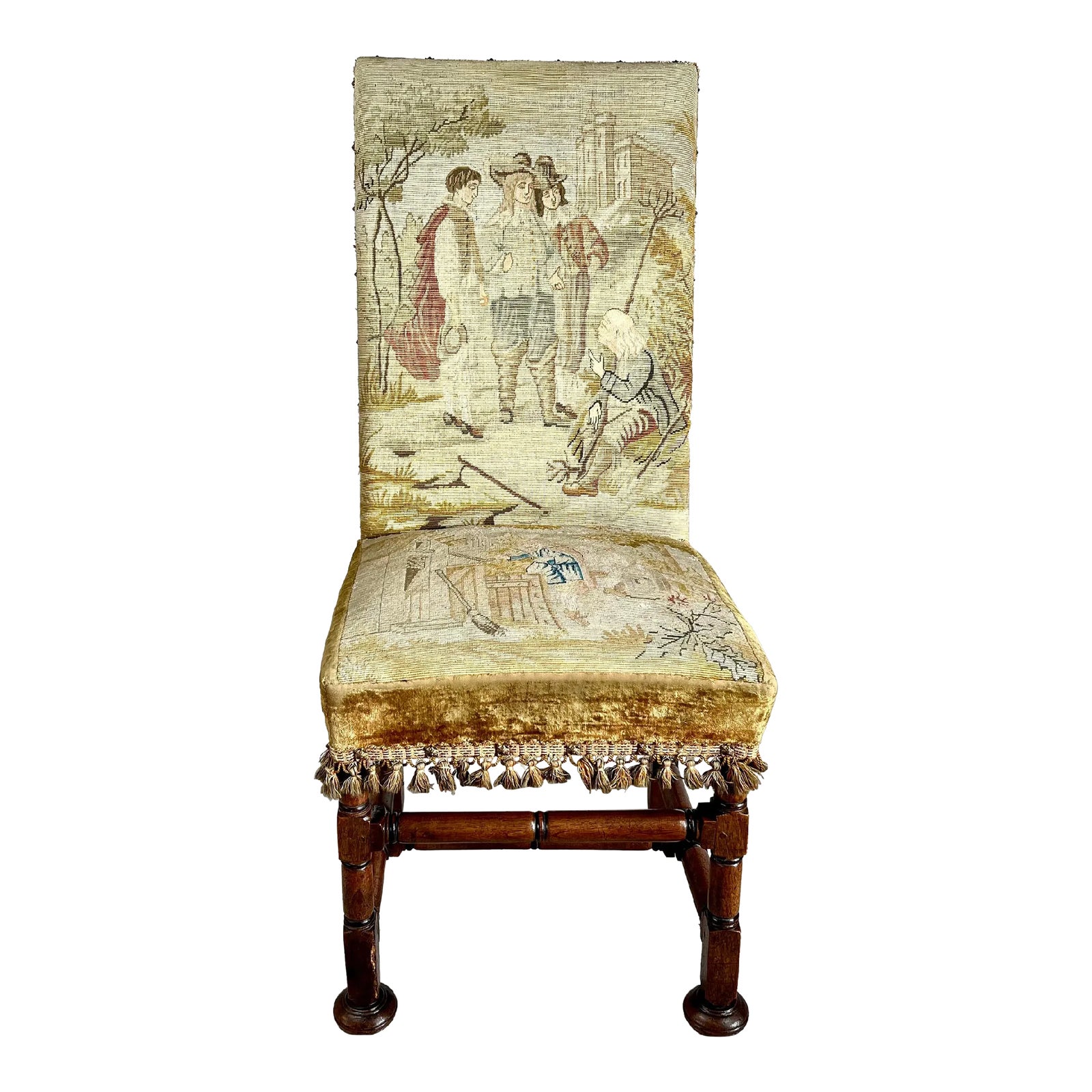 Antique Flemish Walnut Hall Chair With Needlepoint Fabric Chairish