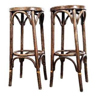French Dark Oak Bar Stools, 1950s, Set of 2 For Sale