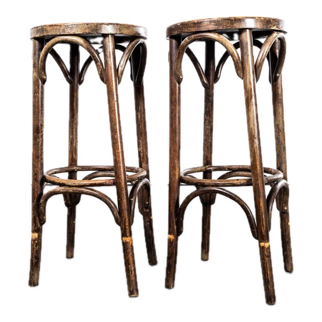 French Dark Oak Bar Stools, 1950s, Set of 2 For Sale