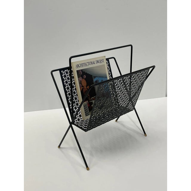 Mathieu Matégot Mid-Century Modern Black Iron Magazine Rack For Sale - Image 4 of 9