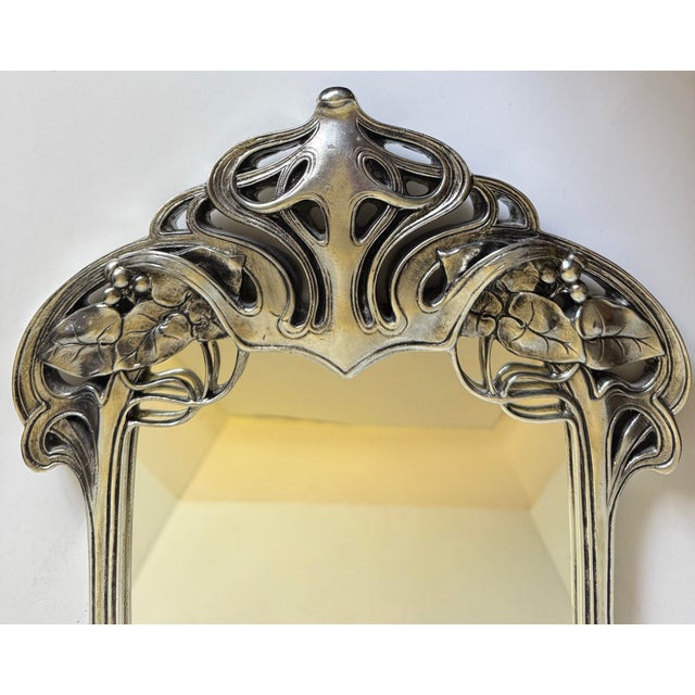 Glass Vintage Art Nouveau Style Figural Lady Silver Finish Table or Wall Mirror For Sale - Image 7 of 12