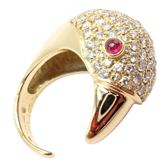 1980s Vintage Tiffany & Co. Elsa Peretti Yellow Gold Diamond Ruby Bird Ring, Size 5 For Sale - Image 5 of 17
