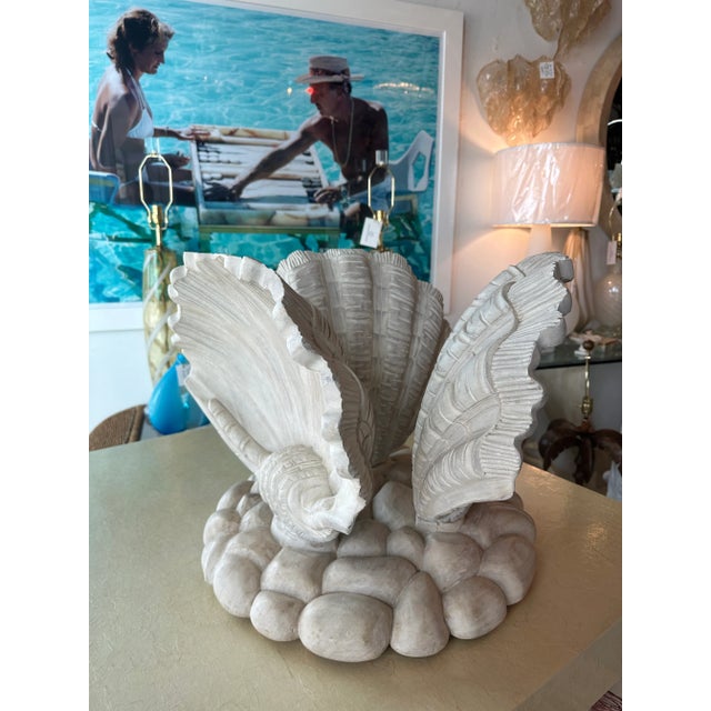 Beautiful vintage Italian 3 carved wood shell coffee cocktail table. Shown with glass but since the glass is vintage it...