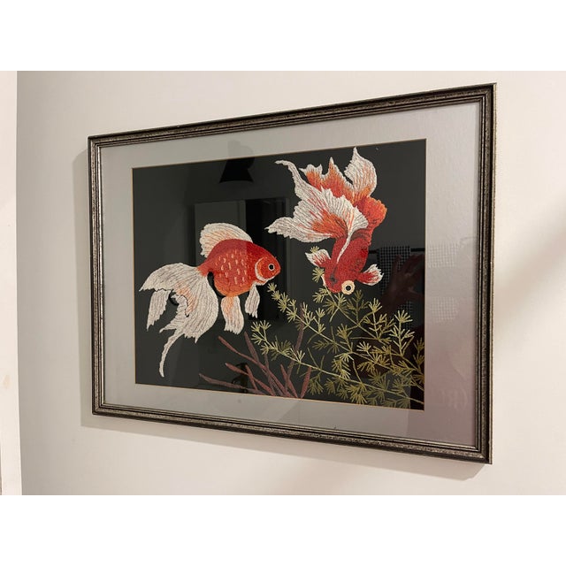 Vintage Chinoiserie Embroidered Koi Framed Artwork For Sale - Image 11 of 11