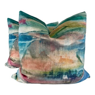Jane Churchill "Solace Velvet" in Multi 22" Pillows-A Pair For Sale