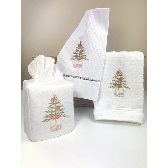 Holly Basket Waffle Weave Guest Towel, Ladder Lace, Embroidered For Sale - Image 4 of 6