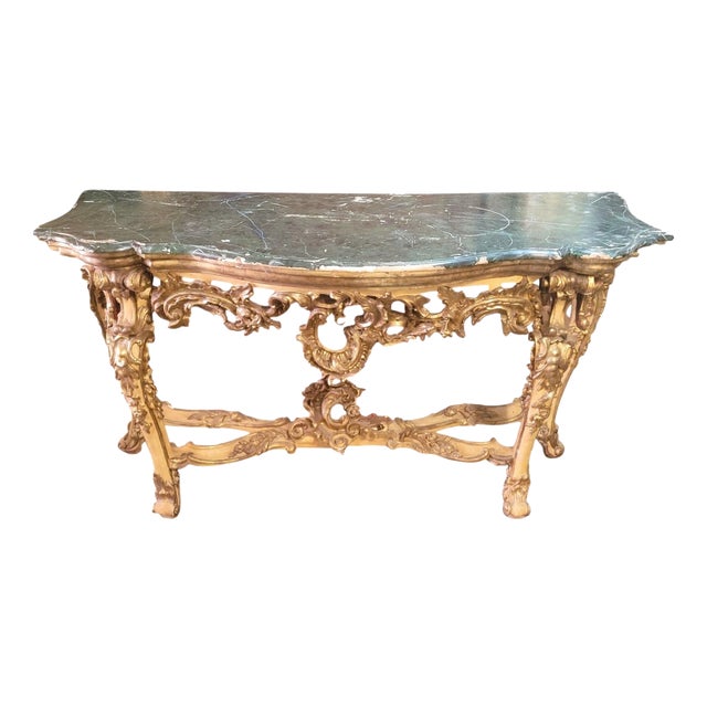 Large 18th Century Console Table with Lacquered and Gilded Wood For Sale