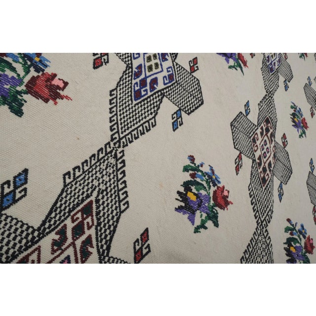Vintage Oriental Floral Embroidery Jajim Kilim Rug 5'11" X 7'5" For Sale - Image 9 of 13