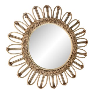 Rattan Round Sunburst Mirror For Sale