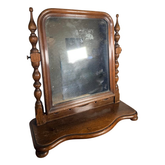 Rustic Vintage Vanity Mirror - Antique Wooden Dresser Tabletop Tilting Tilt Mirror - Chippy Rustic Painted Wood Mirror For Sale - Image 3 of 9
