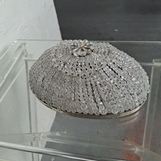 Glass 1940's Hollywood Regency Cut & Beaded Crystal 2 Light Ceiling Flush Mount / Wall Sconce Fixture For Sale - Image 7 of 12