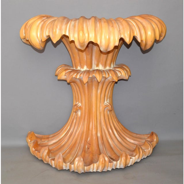 Wood Serge Roche Style Hollywood Regency Hand Carved Wood Palm Leaf Console & Mirror For Sale - Image 7 of 13