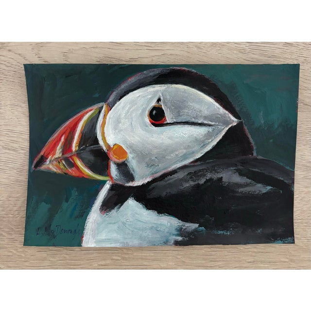 Realism “Puffin” Original, Acrylic Sea Bird Painting by Linda McDonough For Sale - Image 3 of 8