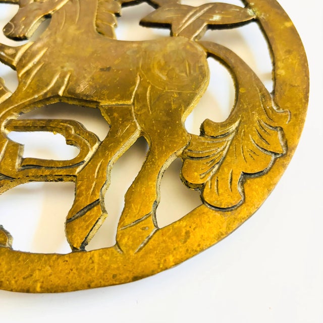 Vintage Brass Unicorn Trivet For Sale In San Francisco - Image 6 of 7