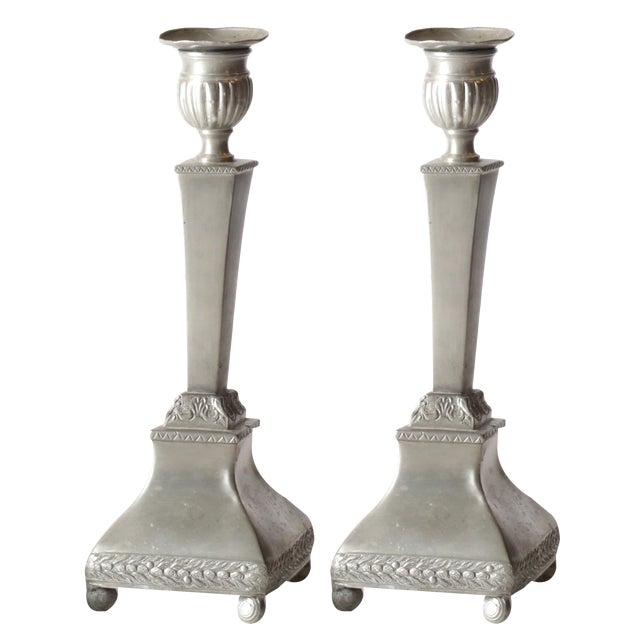 Gustavian Tin Candlesticks, 1840, Set of 2 For Sale