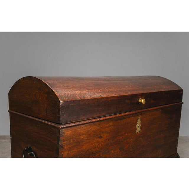 Brown Biedermeier Round-Topped Chest in Brass, Iron and Oak For Sale - Image 8 of 18