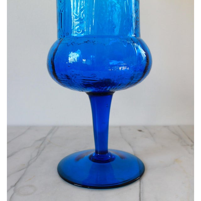 Glass Vintage Italian Empoli Blue Apothecary Pedestal Jar For Sale - Image 7 of 10