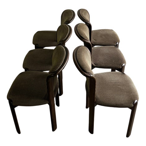 Vintage Curved-Back Dining Chairs, 1970s, Set of 6 For Sale