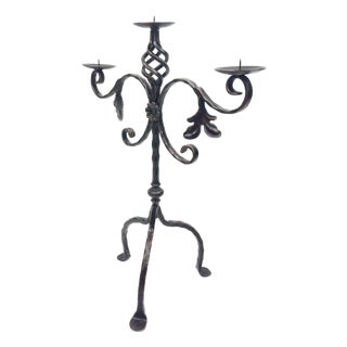 Hand Forged Iron Candelabra 23.5″ (60cm) Antique Copper Finish Extra Wide & Grand Statement Centerpiece For Sale