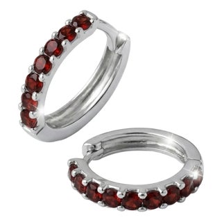 Natural Garnet Huggie Hoops, January Birthstone Hoops, Dainty Earrings for Her - A Pair For Sale