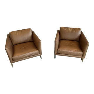 Modern Restoration Hardware Leather Chairs - a Pair For Sale