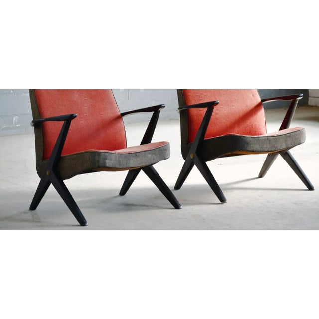 Red Pair of 1950's Easy Chairs by Bengt Ruda for Nordiska Kompagniet, Sweden For Sale - Image 8 of 11