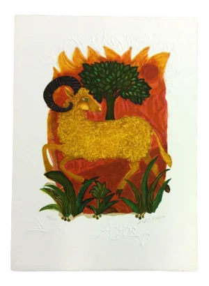 Mid Century Modern Unframed Aries Zodiac Judith Bledsoe Hand Signed Lithograph