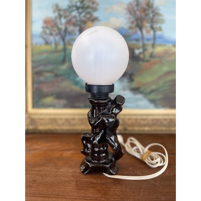 Ceramic Mid 20th Century American Novelty Bar Lamp With Ceramic Drunk Man and Frosted Globe Shade For Sale - Image 7 of 9
