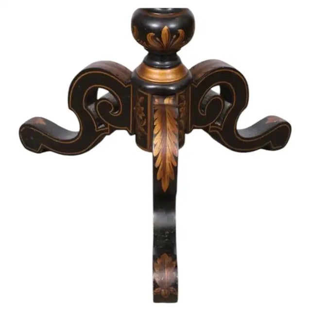 Black Ebonized Gilt Chinoiserie Round Side Accent Pedestal Table For Sale - Image 8 of 12
