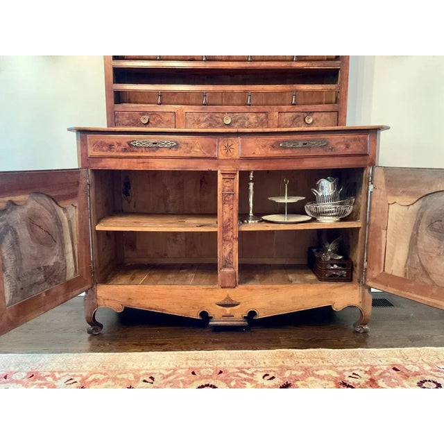 19th Century 19th Century Antique Burl Walnut French Vaisselier Cupboard For Sale - Image 5 of 13