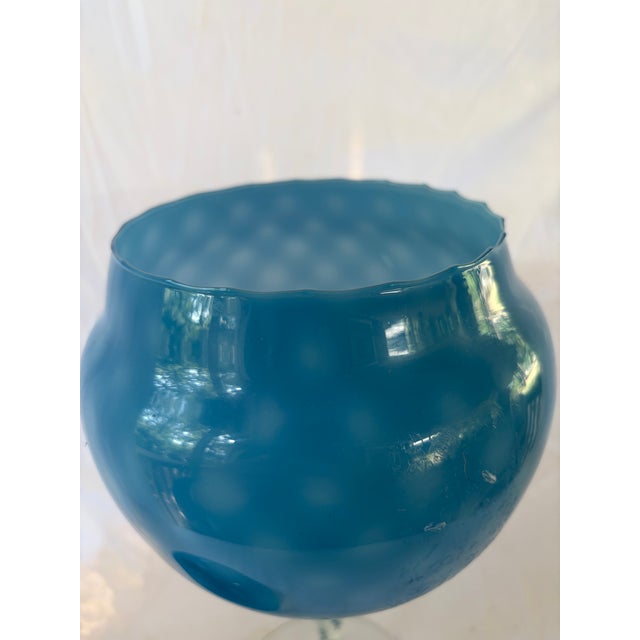 Empoli Empoli Italian Vintage Art Glass Bowl With Pedestal in Cerulean Ombré Blue For Sale - Image 4 of 5