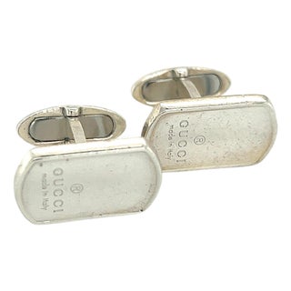 1990s Pair of Gucci Estate Mens Cufflinks Sterling Silver For Sale