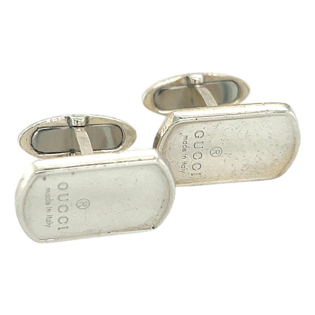 1990s Pair of Gucci Estate Mens Cufflinks Sterling Silver For Sale