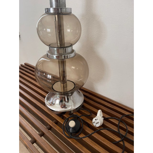 Metal 1970s Smoked Glass and Chrome Lamp, Italy For Sale - Image 7 of 8