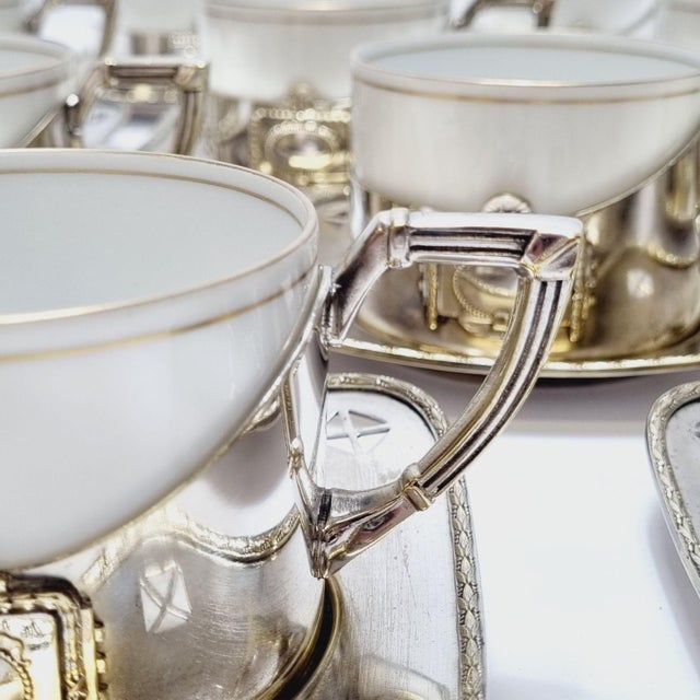 Art Deco Silver-Plated Argentor Tea Set with Karlsbad Porcelain Liners, 1930s, Set of 20 For Sale - Image 14 of 18