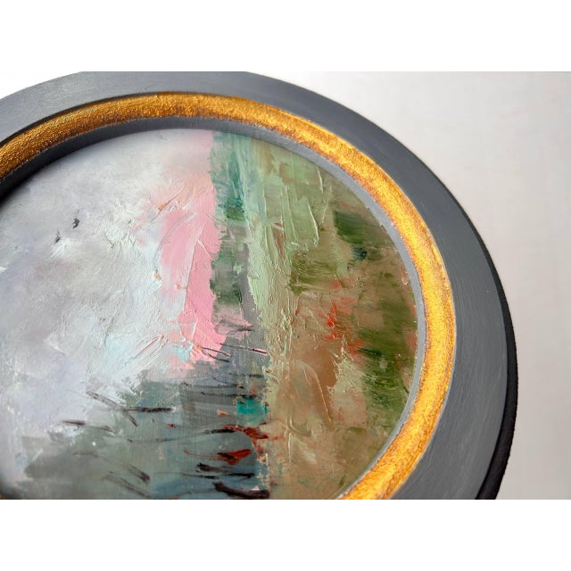 Wood Original Oil Painting Framed, Pink Sunrise Landscape Miniature Art by Valeriya Serova For Sale - Image 7 of 11