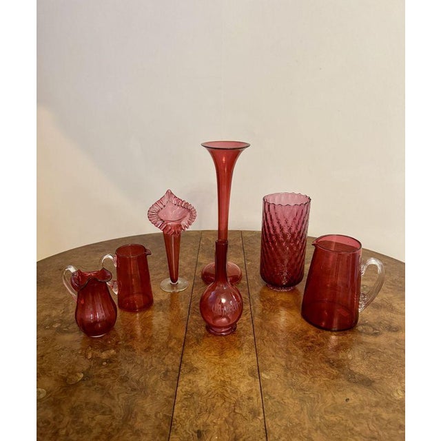 Glass Antique Cranberry Glasses in Red, 1860, Set of 7 For Sale - Image 7 of 7