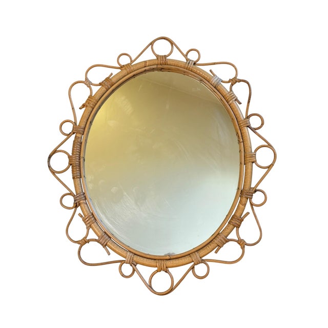 Vintage French Oval Rattan Mirror, 1950s For Sale - Image 11 of 11