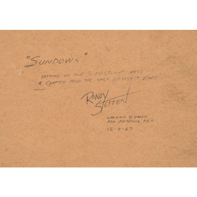 1940s "Sundown" Western Shoot Out, Mid Century Figurative Action Scene by Randy Steffen For Sale - Image 5 of 6