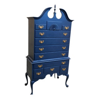 Pennsylvania House Highboy Dresser 2 Pc 11 Drawer Annie Sloan Napoleonic Blue For Sale