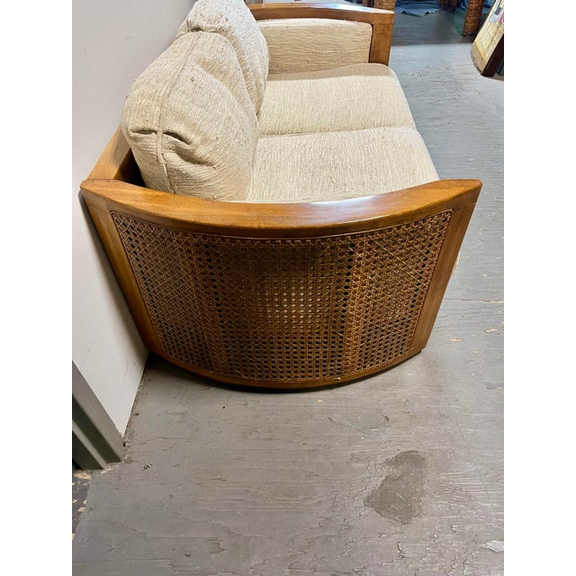 Mid Century Curved Oak and Cane Loveseat Sofa For Sale - Image 4 of 9